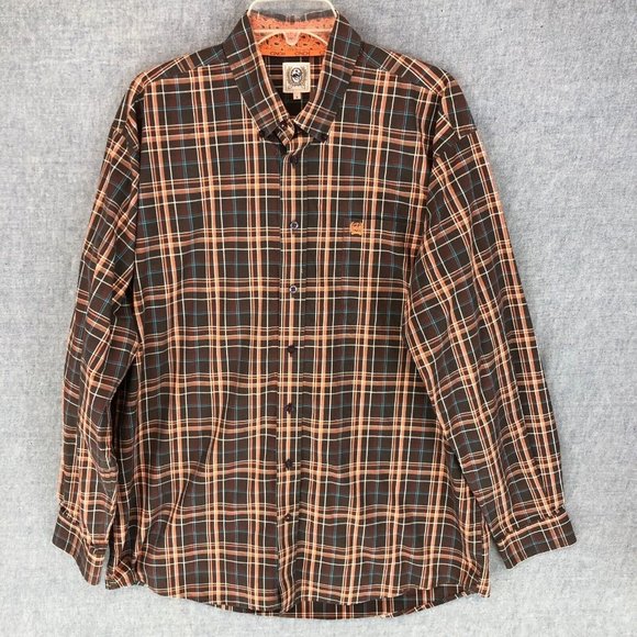 Cinch Other - Cinch Western Shirt L Large Button Up Long Sleeve Flip Cuff Plaid Logo Men's